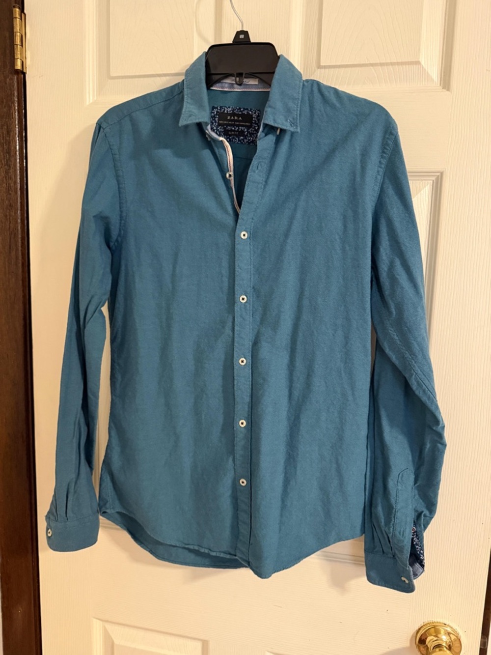 Zara Blue Slim Fit Collared Button-Up Shirt - Picture 2 of 3